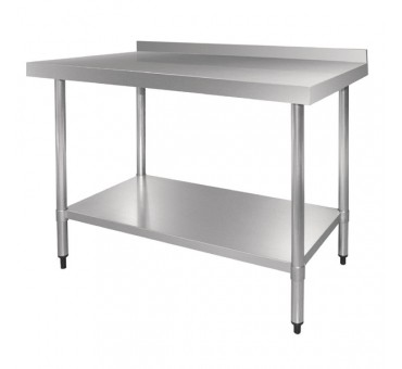 Table de travail en inox avec étagère basse et rebord profondeur 600 Table de travail en inox avec étagère basse et rebord profondeur 600