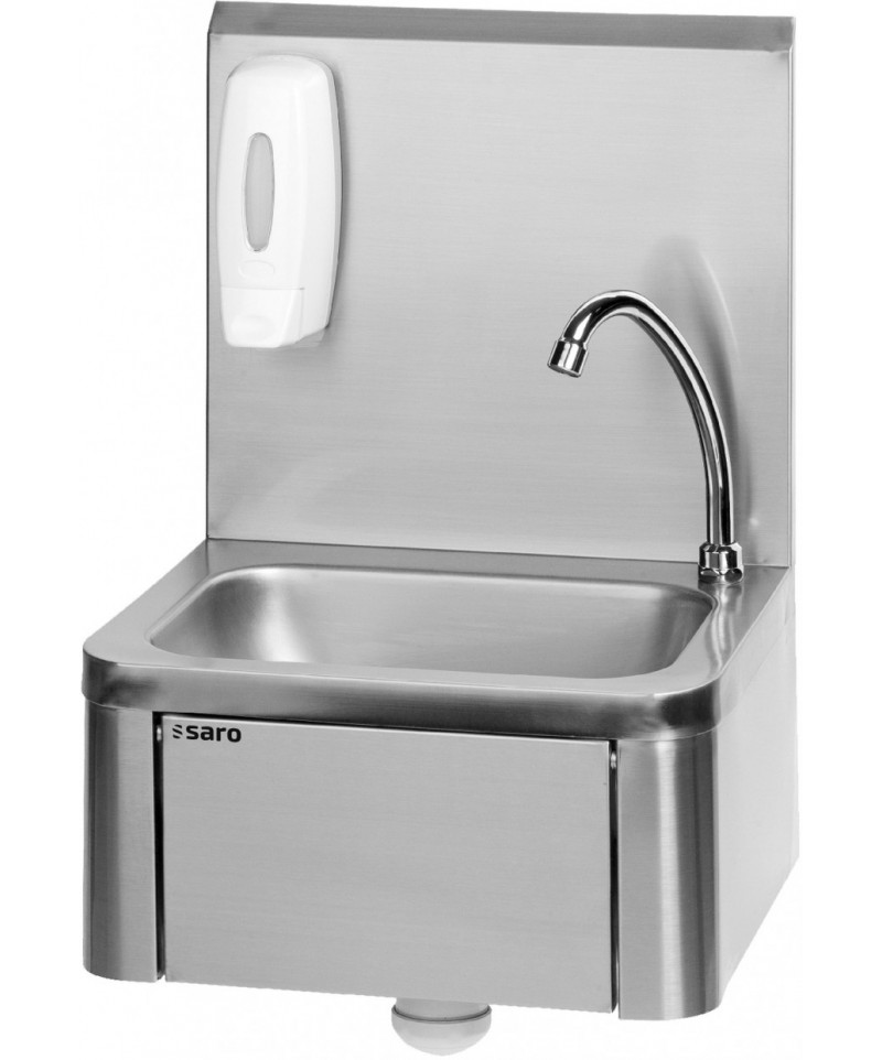 Lave-Mains Kevin Saro - Acier Inoxydable - Commande Genou - Distributeur Savon Intégré - Alimentation 2 Eaux
