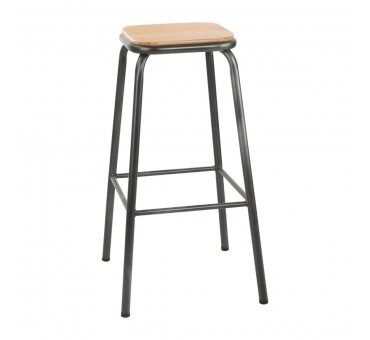 Tabouret haut gris métallisé avec assise en bois Bolero Cantina lot de 4 Tabouret haut gris métallisé avec assise en bois Bolero Cantina lot de 4