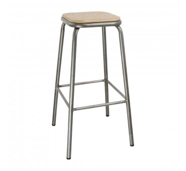 Tabouret haut en acier galvanisé avec assise en bois Bolero Cantina (lot de 4) Tabouret haut en acier galvanisé avec assise en bois Bolero Cantina (lot de 4)