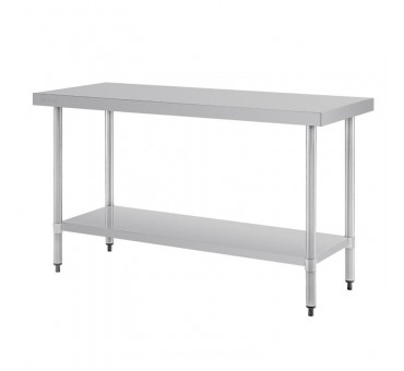 Table de travail en inox avec étagère basse et sans rebord profondeur 600 Table de travail en inox avec étagère basse et sans rebord profondeur 600