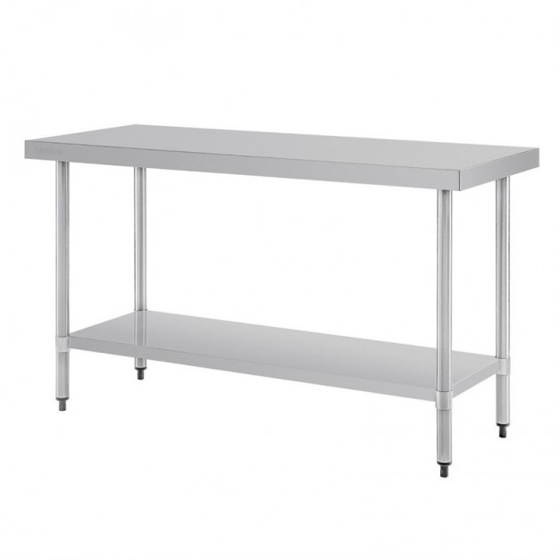 Table de travail en inox avec étagère basse et sans rebord profondeur 600