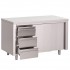 Table armoire inox avec portes coulissantes et 3 tiroirs Gastro M 1400 x 700 x 850mm