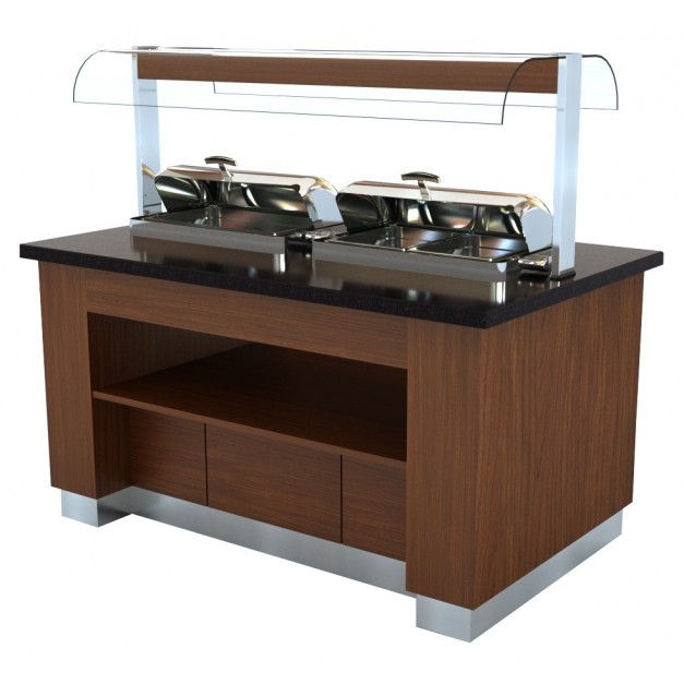 Buffet chaud wenge 1600  avec 2x 1/1gn chafing dish