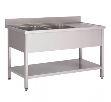 Plonge inox avec étagère basse Gastro M 2 bacs à gauche Plonge inox avec étagère basse Gastro M 2 bacs à gauche