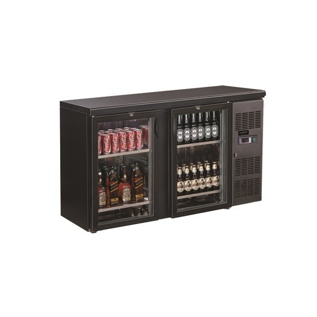 Arrière bar réfrigérée noir 2 portes en verre