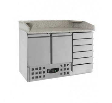 Table prép pour pizza 2 portes 6 tiroirs Table prép pour pizza 2 portes 6 tiroirs