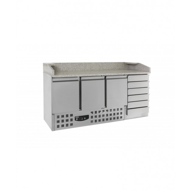 Table préparation pour pizza 3 portes 6 tiroirs