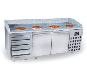 Table préparation pour pizza 2 portes et 5 tiroirs Table préparation pour pizza 2 portes et 5 tiroirs