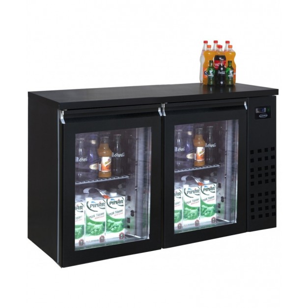 Arrière bar réfrigérée noir 2 portes en verre