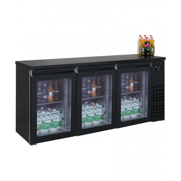 Arrière bar réfrigérée noir 3 portes en verre