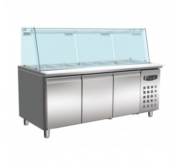 Table réfrigérée avec verre 3 portes  5x 1/1 gn récipient Table réfrigérée avec verre 3 portes  5x 1/1 gn récipient