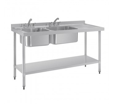 Evier inox avec 2 bacs prof 600 LARG 1800 mm avec égouttoir Evier inox avec 2 bacs prof 600 LARG 1800 mm avec égouttoir
