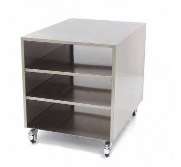 Table de machine inox 60x60 cm avec roulettes freinées – Charge 120 kg Table de machine inox 60x60 cm avec roulettes freinées – Charge 120 kg