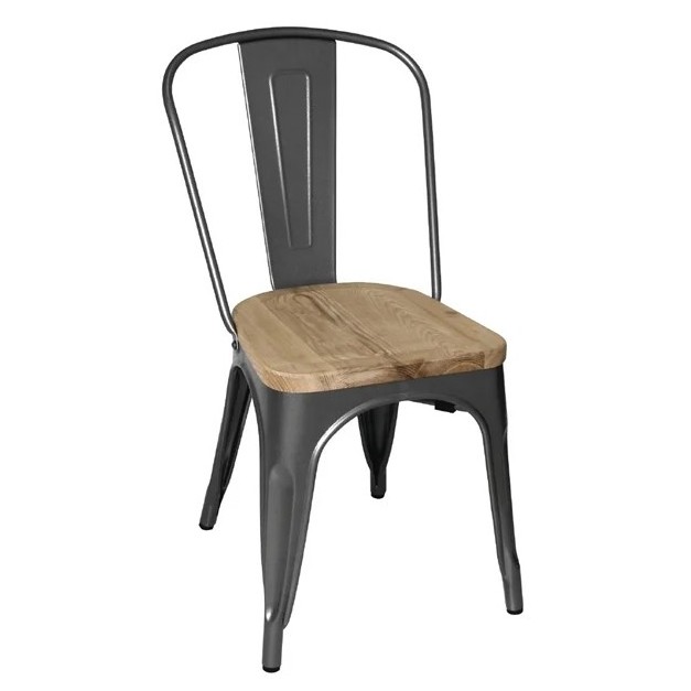 Chaises en acier avec assise en bois Bolero gris métallisé (lot de 4)