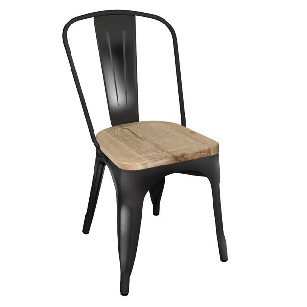 Chaises en acier avec assise en bois Bolero Noir métallisé (lot de 4)