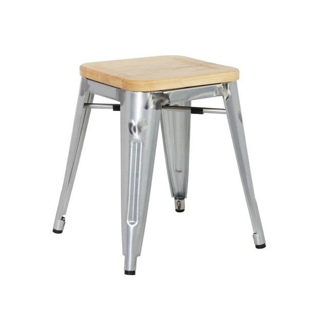 Tabourets bistro bas en acier avec assise en bois Bolero (lot de 4)