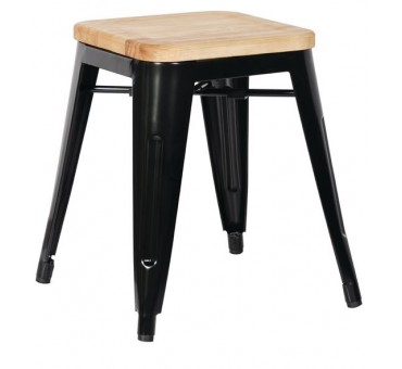 Tabourets bistro bas en acier noir avec assise en bois Bolero (lot de 4) Tabourets bistro bas en acier noir avec assise en bois Bolero (lot de 4)