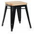 Tabourets bistro bas en acier noir avec assise en bois Bolero (lot de 4)