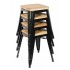 Tabourets bistro bas en acier noir avec assise en bois Bolero (lot de 4)