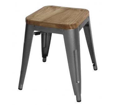 Tabourets bistro bas en acier gris métal avec assise en bois Bolero (lot de 4) Tabourets bistro bas en acier gris métal avec assise en bois Bolero (lot de 4)
