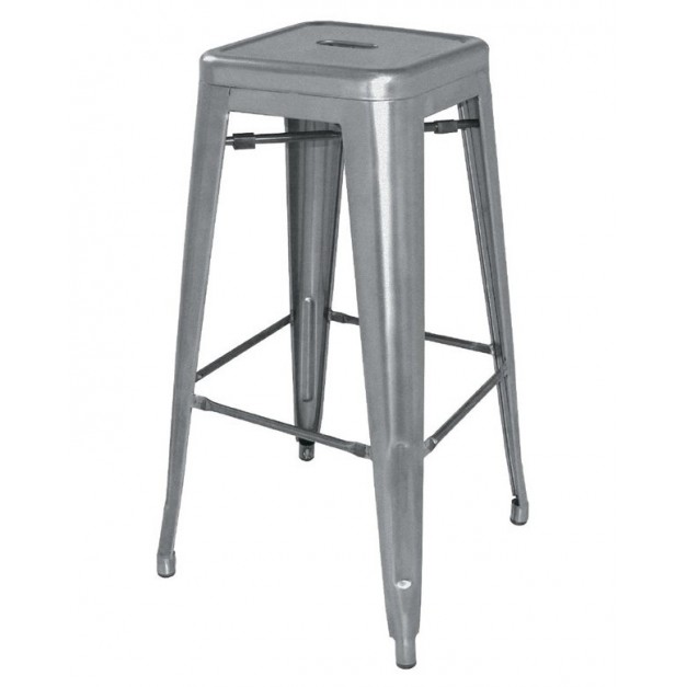 Tabourets hauts en acier galvanisé Bolero Bistro gris métalisé (lot de 4)
