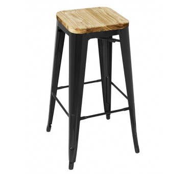 Tabouret bistro haut en acier noir avec assise en bois Bolero lot de 4 Tabouret bistro haut en acier noir avec assise en bois Bolero lot de 4