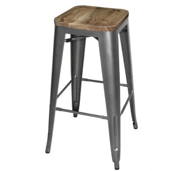 Tabouret bistro haut en acier gris avec assise en bois Bolero lot de 4 Tabouret bistro haut en acier gris avec assise en bois Bolero lot de 4