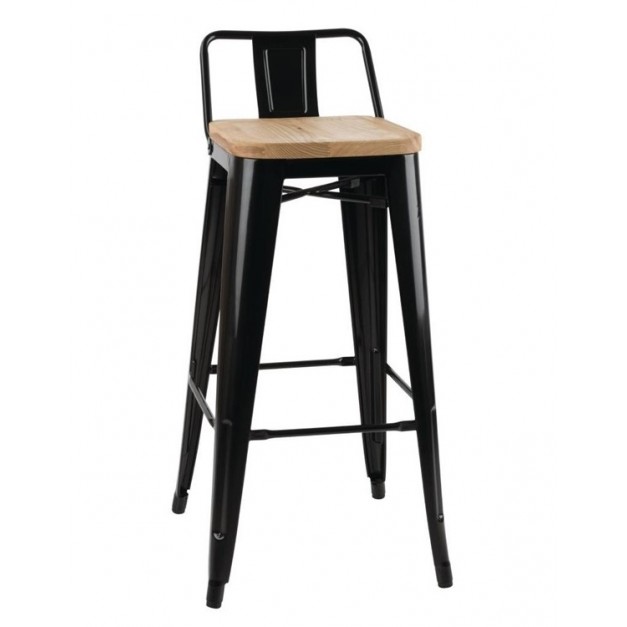 Tabourets bistro hauts avec dossier et assise en bois Bolero noirs (lot de 4)