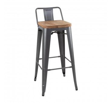 Tabourets bistro hauts avec dossier et assise en bois Bolero gris métallisé (lot de 4) Tabourets bistro hauts avec dossier et assise en bois Bolero gris métallisé (lot de 4)