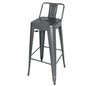 Tabourets hauts en acier gris métal avec dossier Bolero Bistro (lot de 4) Tabourets hauts en acier gris métal avec dossier Bolero Bistro (lot de 4)