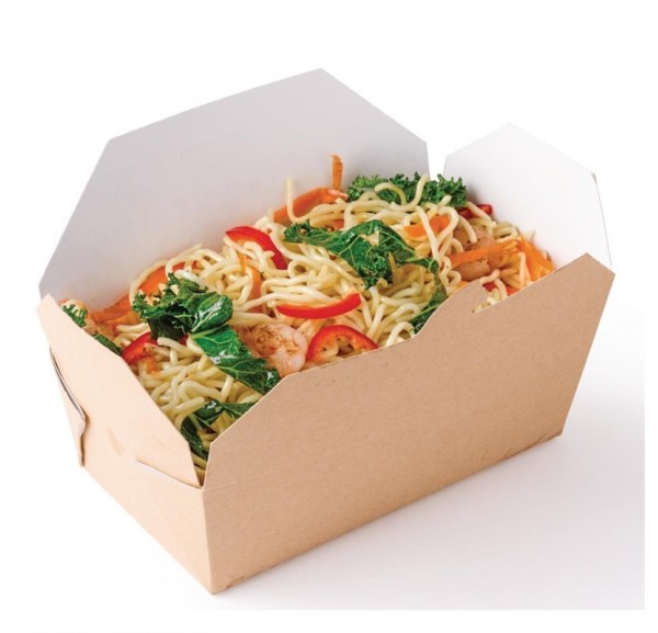 Lot De 50 Boîtes Alimentaires Rectangulaires Papier Kraft 700ml Avec Fenêtre PET - Intertan