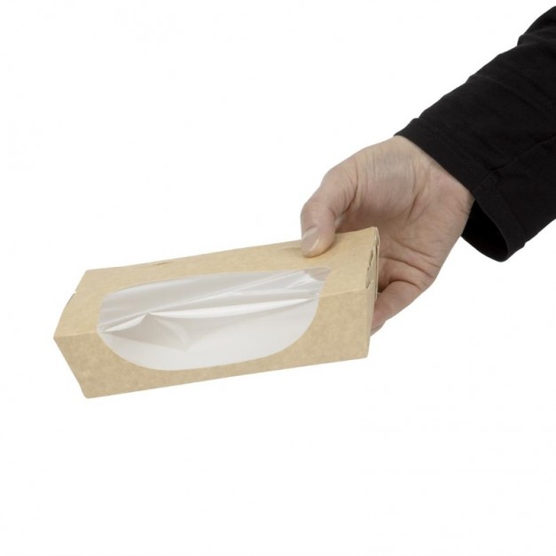 Barquettes à salade kraft recyclables avec fenêtre 1000ml (lot de 200)