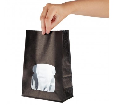 Sacs sandwich en papier recyclable noir avec fenêtre Colpac (lot de 250) Sacs sandwich en papier recyclable noir avec fenêtre Colpac (lot de 250)