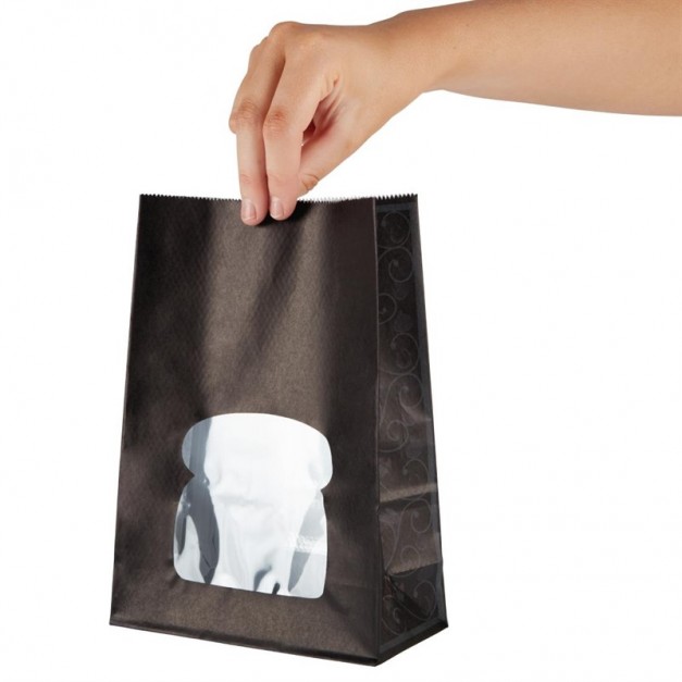 Sacs sandwich en papier recyclable noir avec fenêtre Colpac (lot de 250)