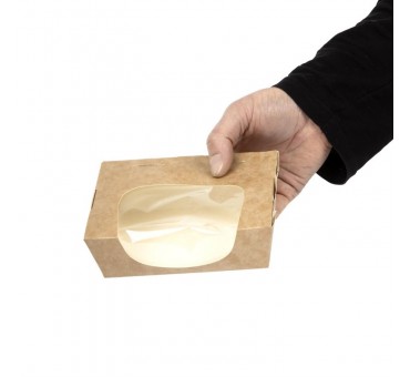 Barquettes à salade kraft recyclables avec fenêtre acétate 825ml (lot de 200) Barquettes à salade kraft recyclables avec fenêtre acétate 825ml (lot de 200)