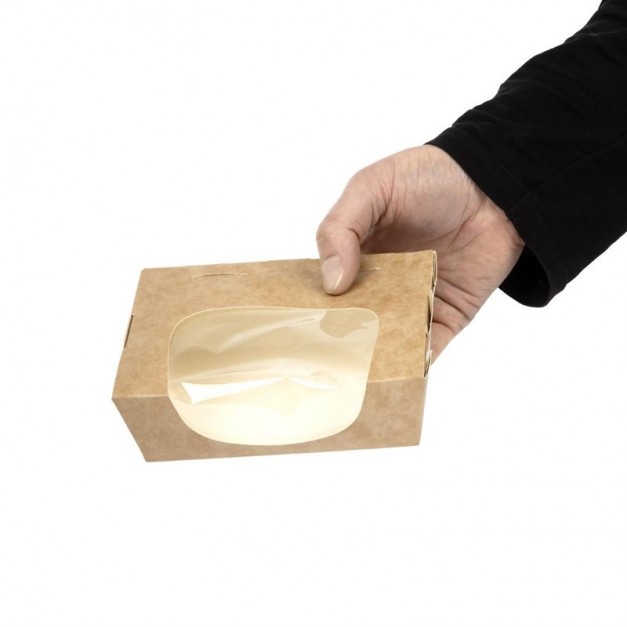 Barquettes à salade kraft recyclables avec fenêtre acétate 825ml (lot de 200)