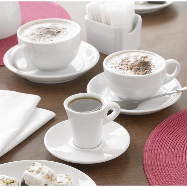 BIALETTI OCTOGONAL TASSES à espresso set de 4 avec soucoupe porcelaine