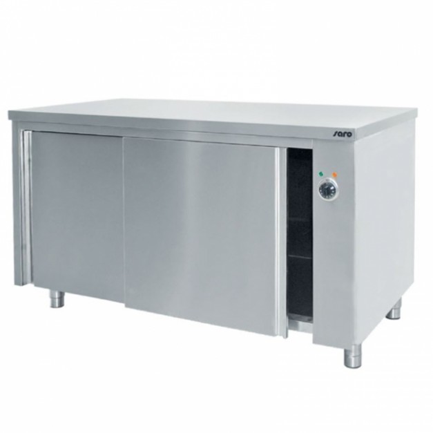 Table armoire inox 600 Chauffante avec portes coulissantes
