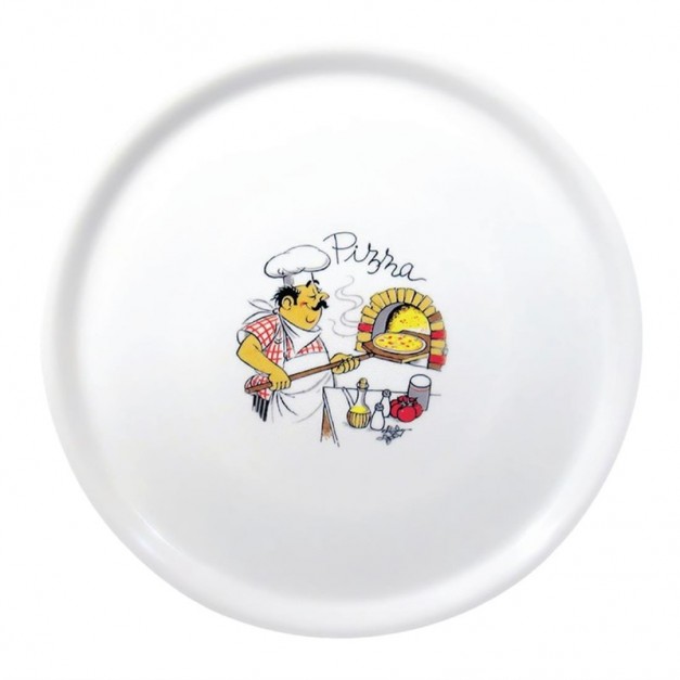 Assiettes à pizza en porcelaine 31 cm Saturnia décor Chef 2243