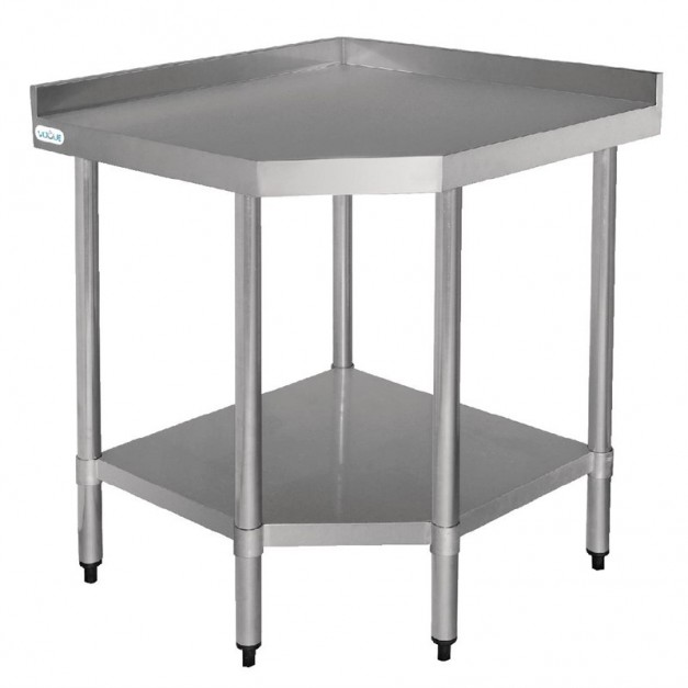 Table d'angle en inox avec étagère basse 600