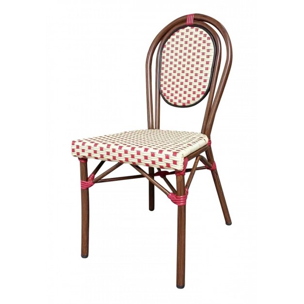 Chaise BATILLE empilable Crème et Rouge (Lot de 4)