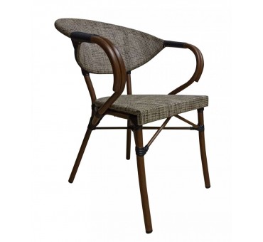Chaise MOKA empilable alu décor bois, tressage Rotin Gris clair (Lot de 4) Chaise MOKA empilable alu décor bois, tressage Rotin Gris clair (Lot de 4)