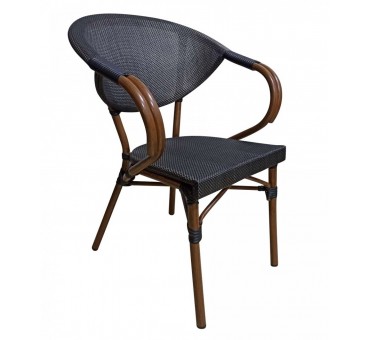 Chaise MOKA empilable alu décor bois, tressage Rotin Gris FONCE (Lot de4) Chaise MOKA empilable alu décor bois, tressage Rotin Gris FONCE (Lot de4)