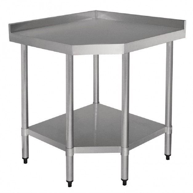 Table d'angle en inox avec étagère basse 700