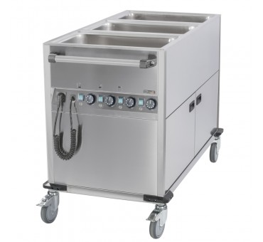 Chariot bain-marie à eau 3xGN 1/1 avec soubassement chauffant vertical Chariot bain-marie à eau 3xGN 1/1 avec soubassement chauffant vertical