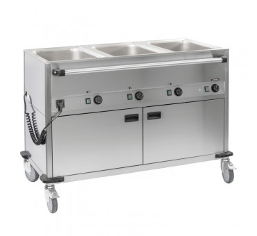 Chariot bain-marie à eau 3xGN 1/1 avec soubassement chauffant horizontal Chariot bain-marie à eau 3xGN 1/1 avec soubassement chauffant horizontal