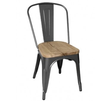 Chaises en acier avec assise en bois Bolero gris métallisé (lot de 12) Chaises en acier avec assise en bois Bolero gris métallisé (lot de 12)