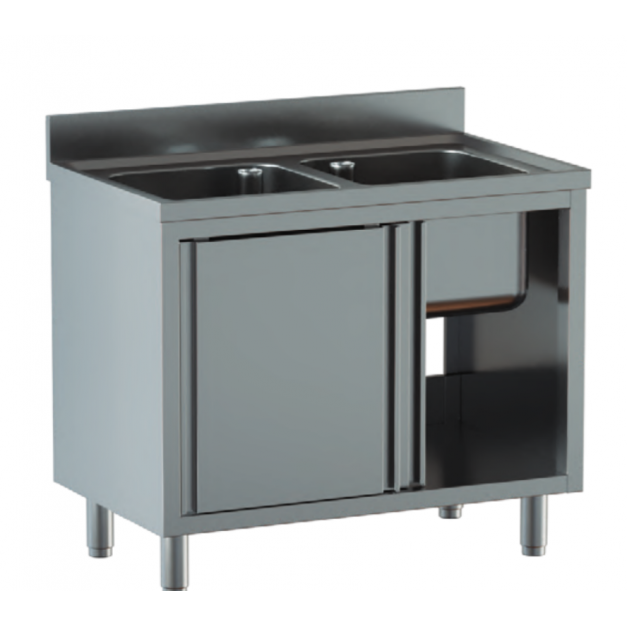 Plonge sur armoire porte Coulissante Double Bac Prof 600