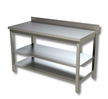 Table de travail 700 acier inoxydable avec 2 étagères dosseret Table de travail 700 acier inoxydable avec 2 étagères dosseret
